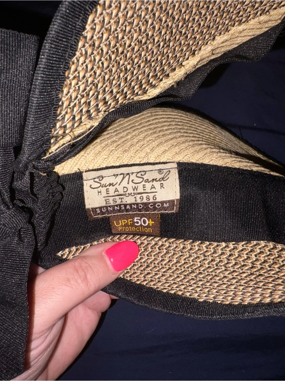 Sun N Sand Wide-Brim Straw Sun Visor Hat with Black Trim